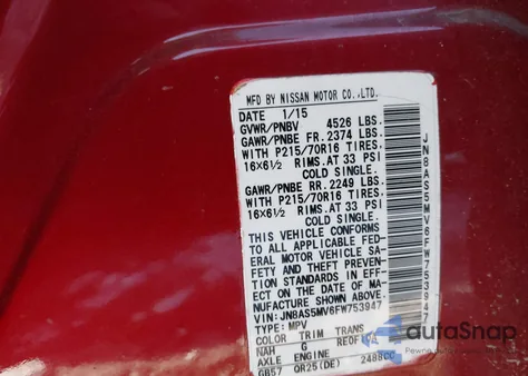 2015 Nissan Rogue Select S z USA, uszkodzony, nr VIN JN8AS5MV6FW753947